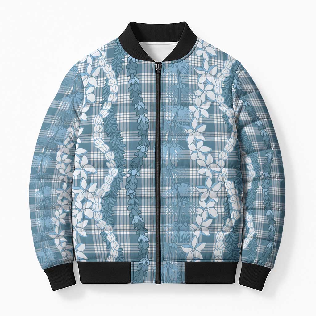 Hawaiian Ohia Lehua Lei Bomber Puffer Jacket Plaid Palaka Uliuli Omaomao Pattern - Polynesian Pride