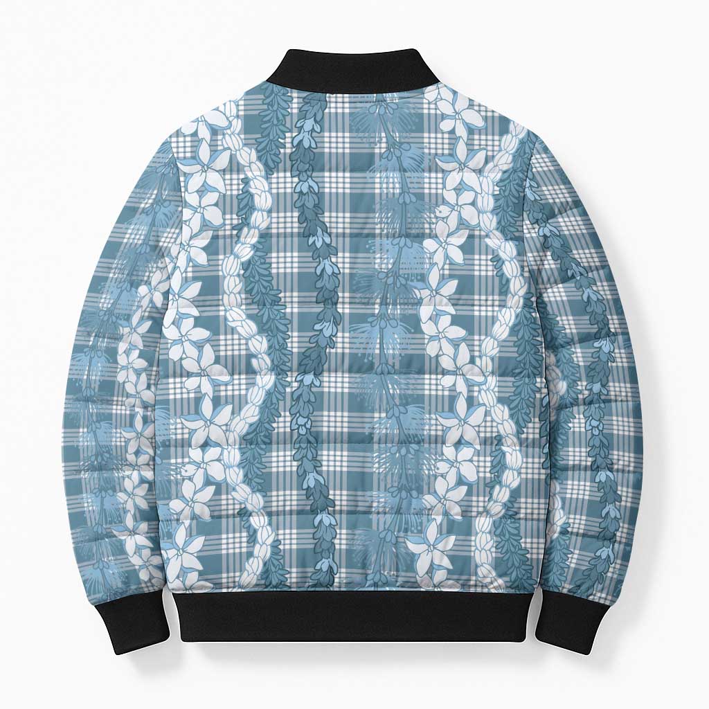 Hawaiian Ohia Lehua Lei Bomber Puffer Jacket Plaid Palaka Uliuli Omaomao Pattern - Polynesian Pride