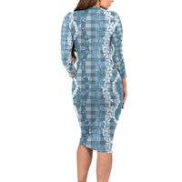 Hawaiian Ohia Lehua Lei Family Matching Long Sleeve Bodycon Dress and Hawaiian Shirt Plaid Palaka Uliuli Omaomao Pattern - Polynesian Pride