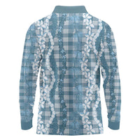 Hawaiian Ohia Lehua Lei Long Sleeve Polo Shirt Plaid Palaka Uliuli Omaomao Pattern - Polynesian Pride
