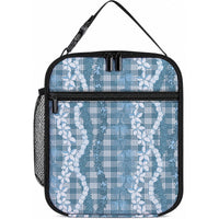 Hawaiian Ohia Lehua Lei Lunch Bag Plaid Palaka Uliuli Omaomao Pattern LT9 10.2 × 8.3 × 4.3 inch Teal - Polynesian Pride