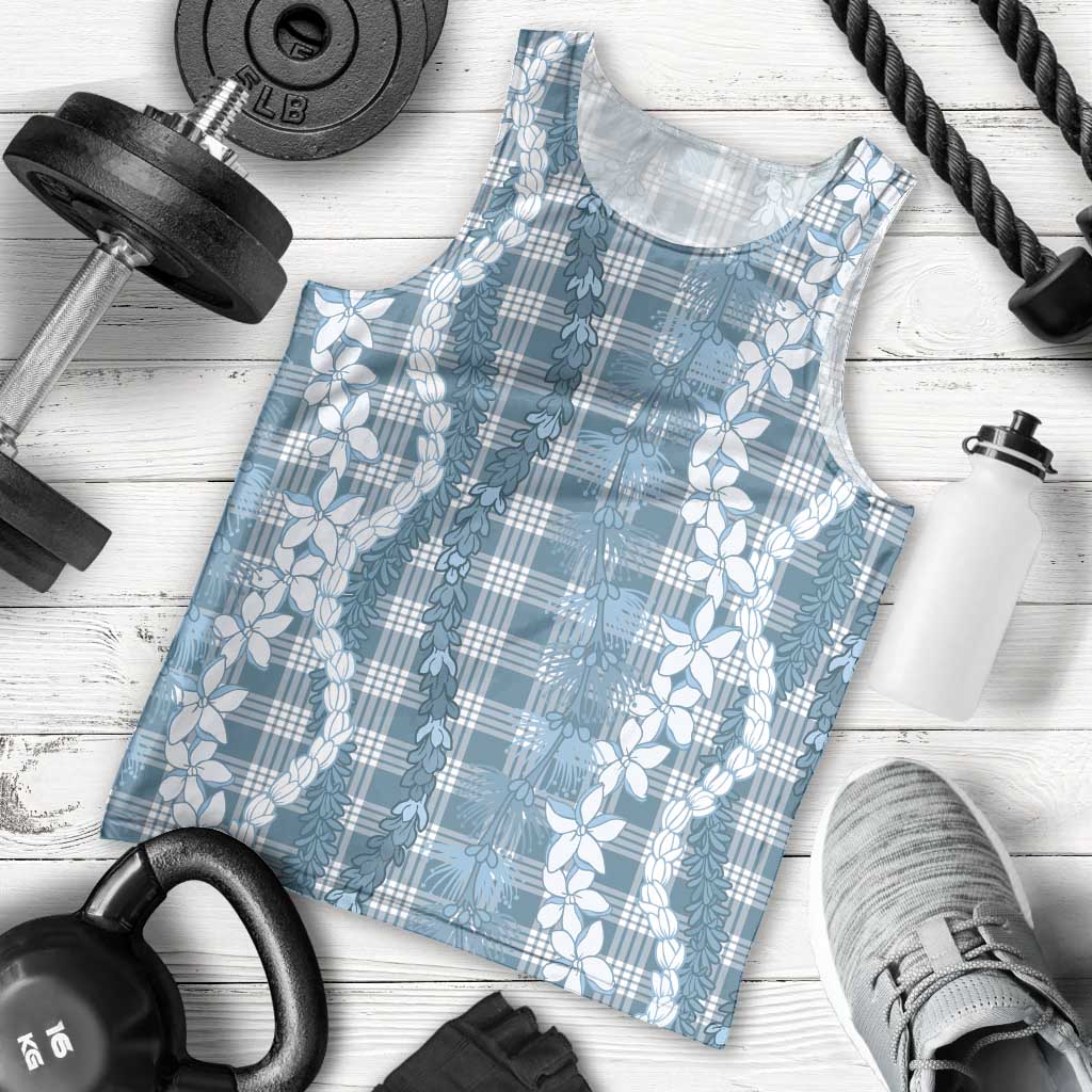 Hawaiian Ohia Lehua Lei Men Tank Top Plaid Palaka Uliuli Omaomao Pattern - Polynesian Pride