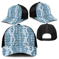 Hawaiian Ohia Lehua Lei Mesh Trucker Cap Plaid Palaka Uliuli Omaomao Pattern - Polynesian Pride
