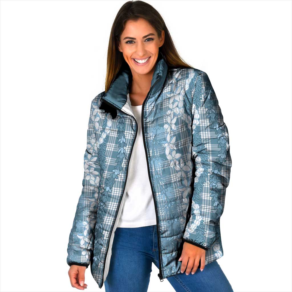 Hawaiian Ohia Lehua Lei Padded Jacket Plaid Palaka Uliuli Omaomao Pattern - Polynesian Pride