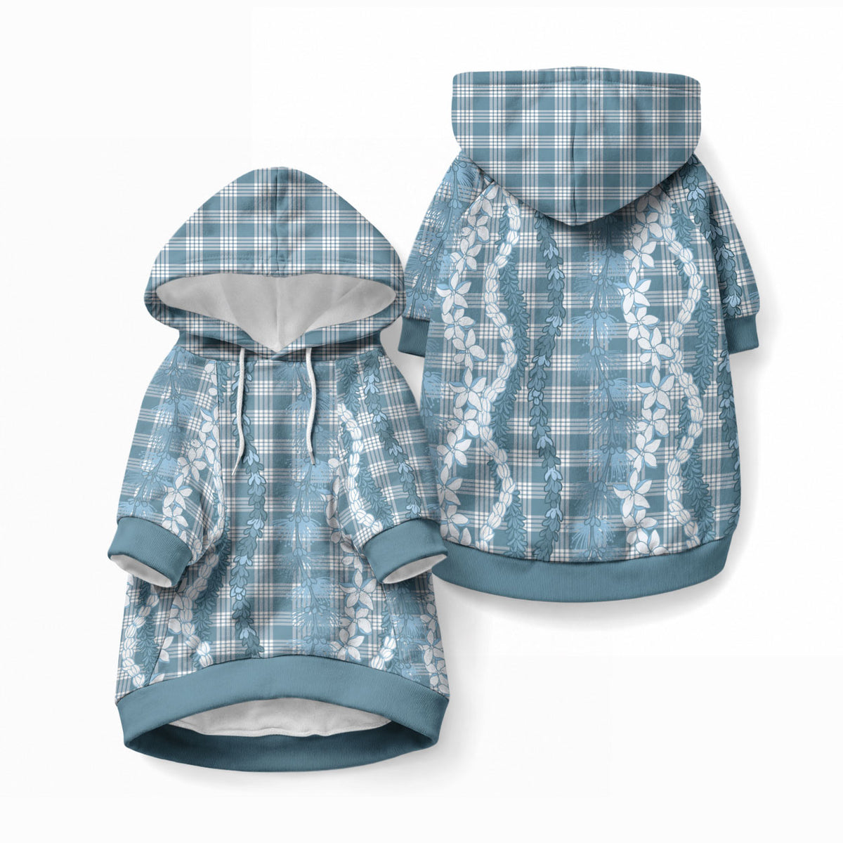 Hawaiian Ohia Lehua Lei Pet Hoodie Plaid Palaka Uliuli Omaomao Pattern LT9 Pullover Teal - Polynesian Pride