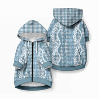 Hawaiian Ohia Lehua Lei Pet Hoodie Plaid Palaka Uliuli Omaomao Pattern LT9 Zip-up Teal - Polynesian Pride