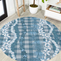 Hawaiian Ohia Lehua Lei Round Carpet Plaid Palaka Uliuli Omaomao Pattern - Polynesian Pride