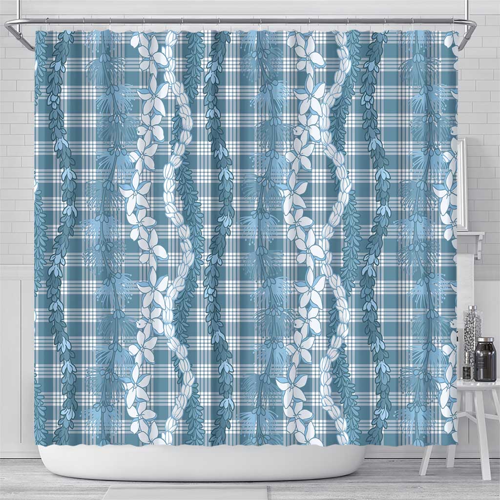 Hawaiian Ohia Lehua Lei Shower Curtain Plaid Palaka Uliuli Omaomao Pattern - Polynesian Pride