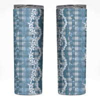 Hawaiian Ohia Lehua Lei Skinny Tumbler Plaid Palaka Uliuli Omaomao Pattern - Polynesian Pride
