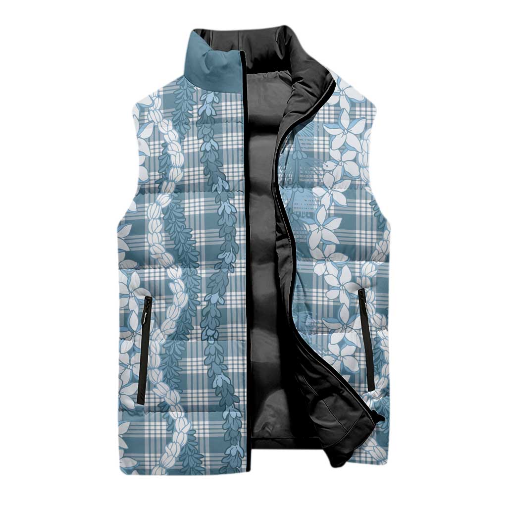 Hawaiian Ohia Lehua Lei Sleeveless Puffer Jacket Plaid Palaka Uliuli Omaomao Pattern - Polynesian Pride