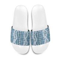 Hawaiian Ohia Lehua Lei Slide Sandals Plaid Palaka Uliuli Omaomao Pattern - Polynesian Pride