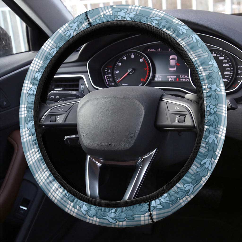 Hawaiian Ohia Lehua Lei Steering Wheel Cover Plaid Palaka Uliuli Omaomao Pattern - Polynesian Pride