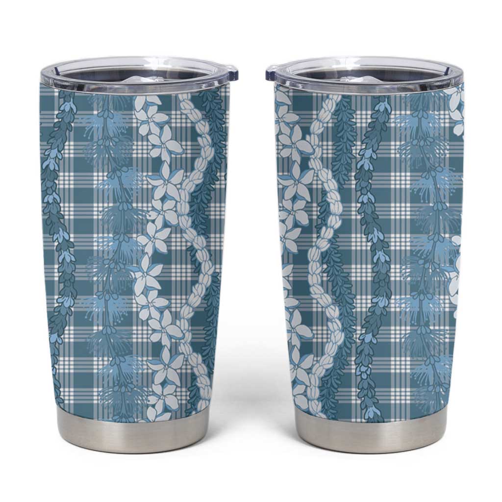 Hawaiian Ohia Lehua Lei Tumbler Cup Plaid Palaka Uliuli Omaomao Pattern - Polynesian Pride