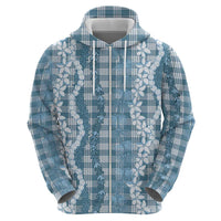 Hawaiian Ohia Lehua Lei Zip Hoodie Plaid Palaka Uliuli Omaomao Pattern - Polynesian Pride