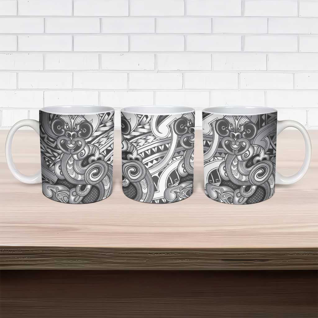 Aotearoa Maori Hei Tiki Ceramic Mug Kiwikiwi Kowhaiwhai Puhoro Motif