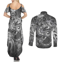 Aotearoa Maori Hei Tiki Couples Matching Summer Maxi Dress and Long Sleeve Button Shirt Kiwikiwi Kowhaiwhai Puhoro Motif LT9 - Polynesian Pride
