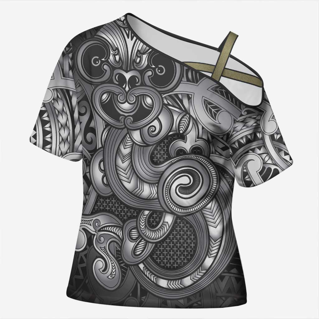 Aotearoa Maori Hei Tiki Cross Shoulder Shirt Kiwikiwi Kowhaiwhai Puhoro Motif