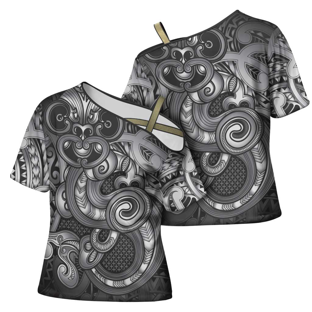 Aotearoa Maori Hei Tiki Cross Shoulder Shirt Kiwikiwi Kowhaiwhai Puhoro Motif