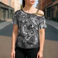 Aotearoa Maori Hei Tiki Cross Shoulder Shirt Kiwikiwi Kowhaiwhai Puhoro Motif
