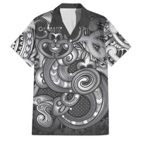 Aotearoa Maori Hei Tiki Family Matching Mermaid Dress and Hawaiian Shirt Kiwikiwi Kowhaiwhai Puhoro Motif LT9 Dad's Shirt - Short Sleeve Grey - Polynesian Pride