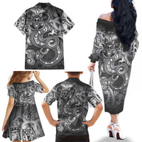 Aotearoa Maori Hei Tiki Family Matching Off The Shoulder Long Sleeve Dress and Hawaiian Shirt Kiwikiwi Kowhaiwhai Puhoro Motif LT9 - Polynesian Pride