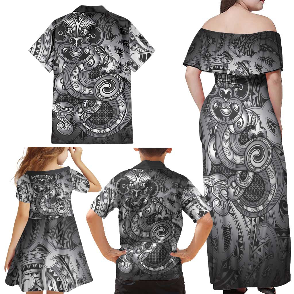 Aotearoa Maori Hei Tiki Family Matching Off Shoulder Maxi Dress and Hawaiian Shirt Kiwikiwi Kowhaiwhai Puhoro Motif LT9 - Polynesian Pride