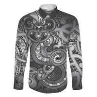 Aotearoa Maori Hei Tiki Family Matching Off Shoulder Maxi Dress and Hawaiian Shirt Kiwikiwi Kowhaiwhai Puhoro Motif LT9 Dad's Shirt - Long Sleeve Grey - Polynesian Pride