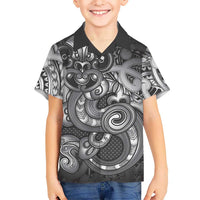 Aotearoa Maori Hei Tiki Family Matching Short Sleeve Bodycon Dress and Hawaiian Shirt Kiwikiwi Kowhaiwhai Puhoro Motif LT9 Son's Shirt Grey - Polynesian Pride