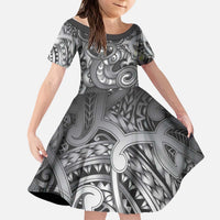 Aotearoa Maori Hei Tiki Kid Short Sleeve Dress Kiwikiwi Kowhaiwhai Puhoro Motif
