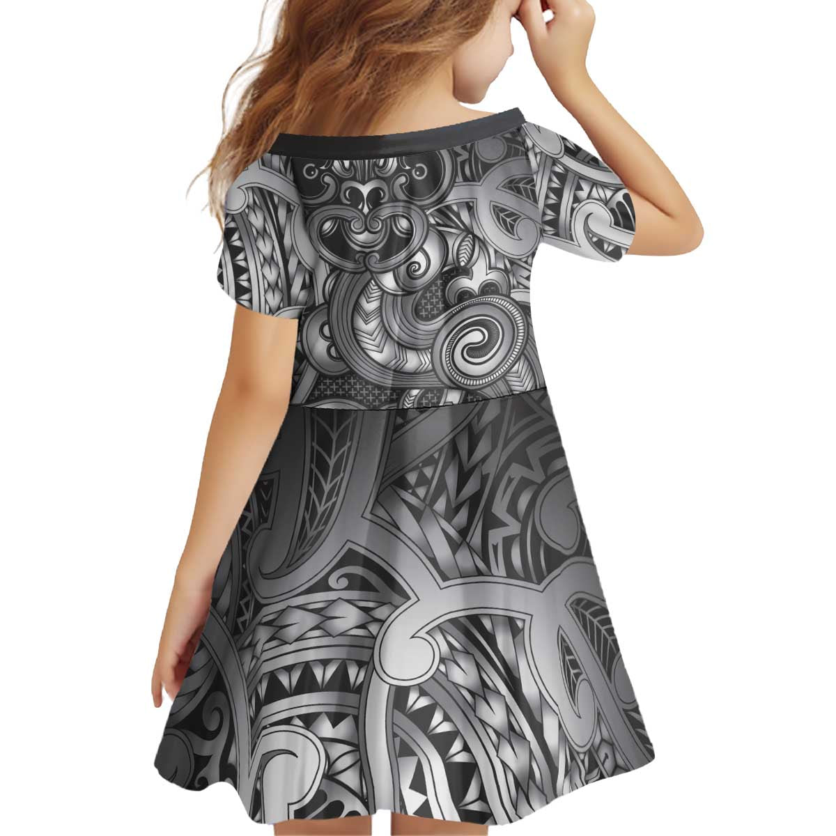 Aotearoa Maori Hei Tiki Kid Short Sleeve Dress Kiwikiwi Kowhaiwhai Puhoro Motif