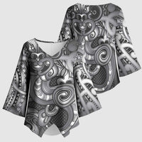 Aotearoa Maori Hei Tiki Kimono Sleeve Blouse Kiwikiwi Kowhaiwhai Puhoro Motif