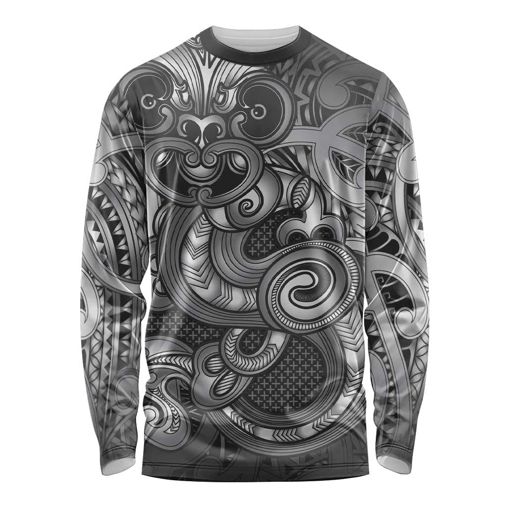 Aotearoa Maori Hei Tiki Long Sleeve Shirt Kiwikiwi Kowhaiwhai Puhoro Motif LT9 Unisex Grey - Polynesian Pride