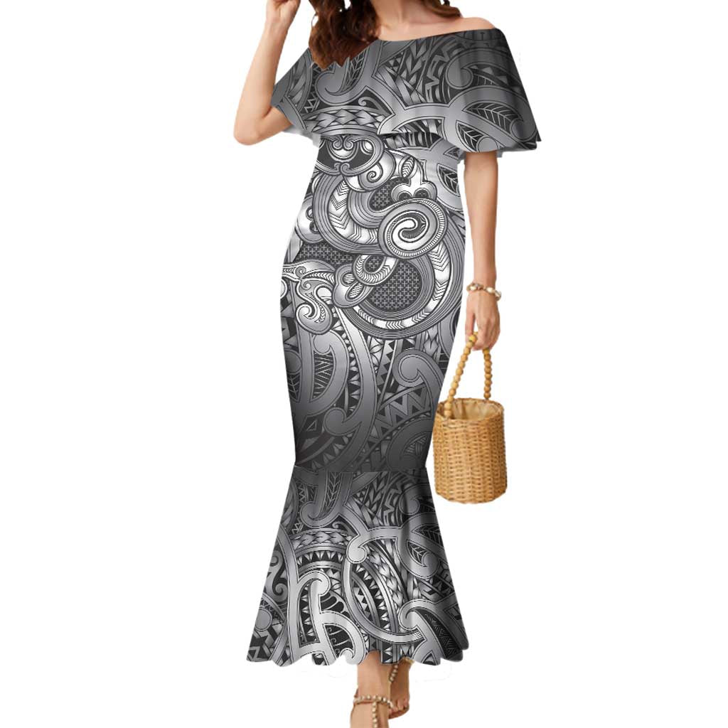 Aotearoa Maori Hei Tiki Mermaid Dress Kiwikiwi Kowhaiwhai Puhoro Motif LT9 Women Grey - Polynesian Pride