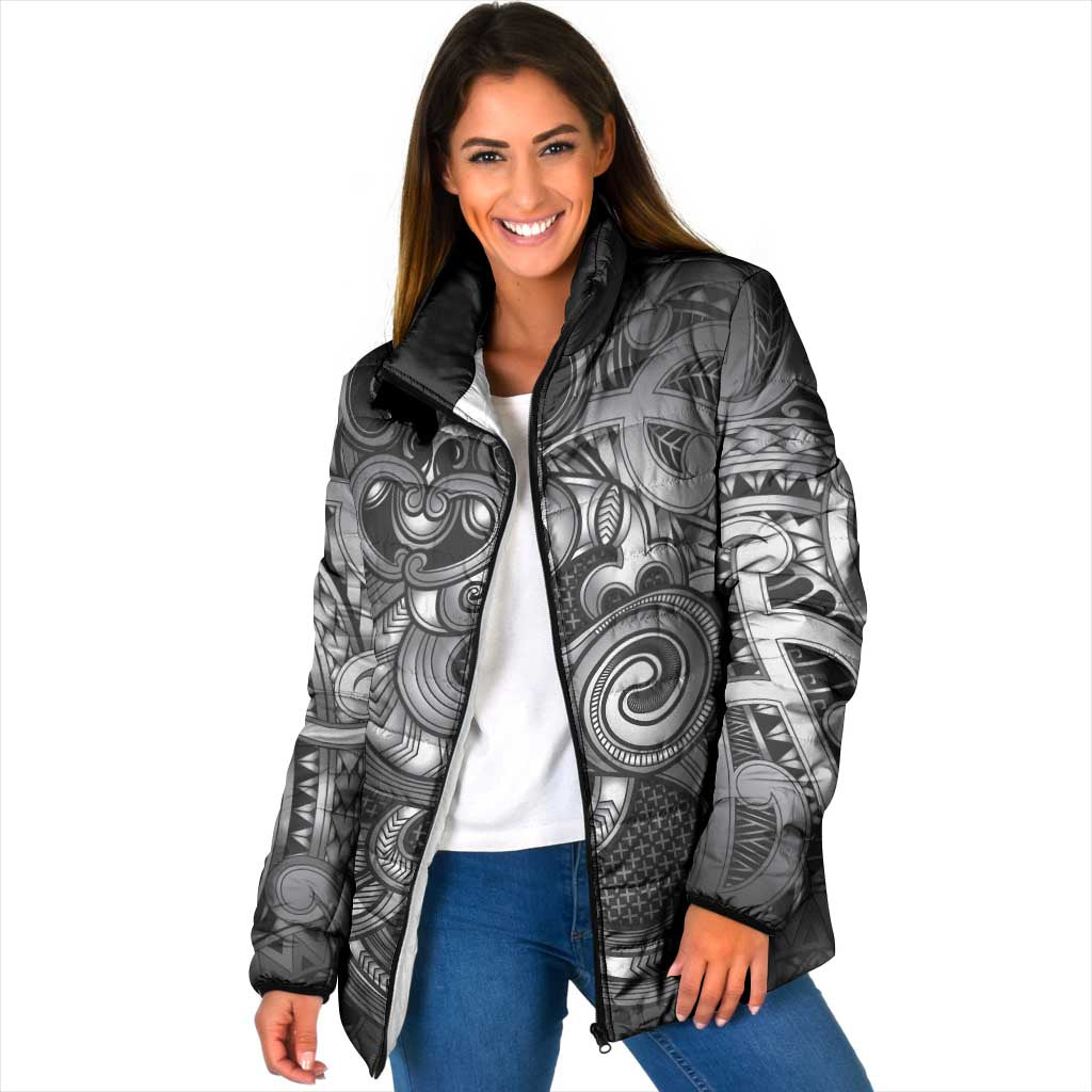 Aotearoa Maori Hei Tiki Padded Jacket Kiwikiwi Kowhaiwhai Puhoro Motif