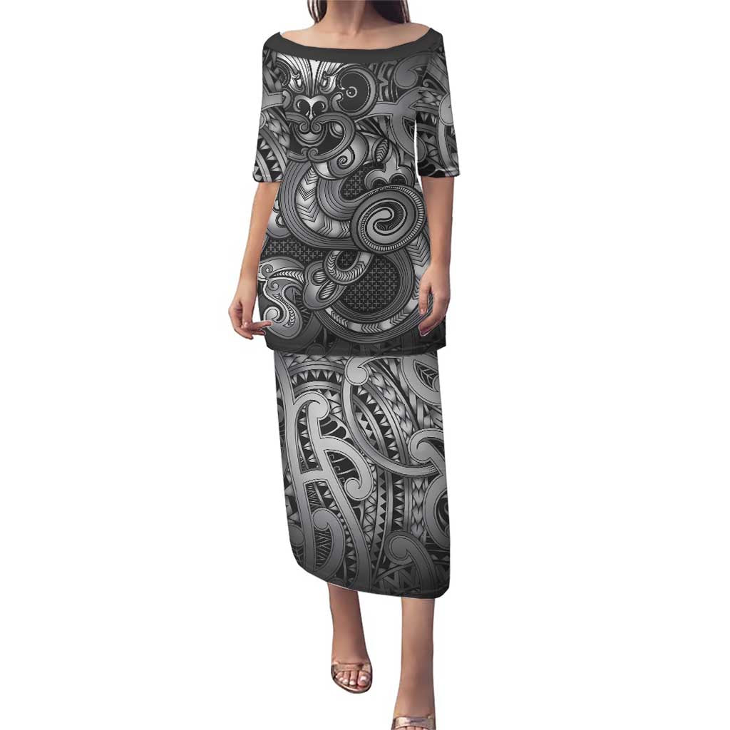 Aotearoa Maori Hei Tiki Puletasi Kiwikiwi Kowhaiwhai Puhoro Motif LT9 Long Dress Grey - Polynesian Pride