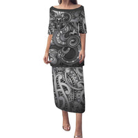 Aotearoa Maori Hei Tiki Puletasi Kiwikiwi Kowhaiwhai Puhoro Motif LT9 Long Dress Grey - Polynesian Pride
