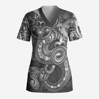 Aotearoa Maori Hei Tiki Scrub Top Kiwikiwi Kowhaiwhai Puhoro Motif