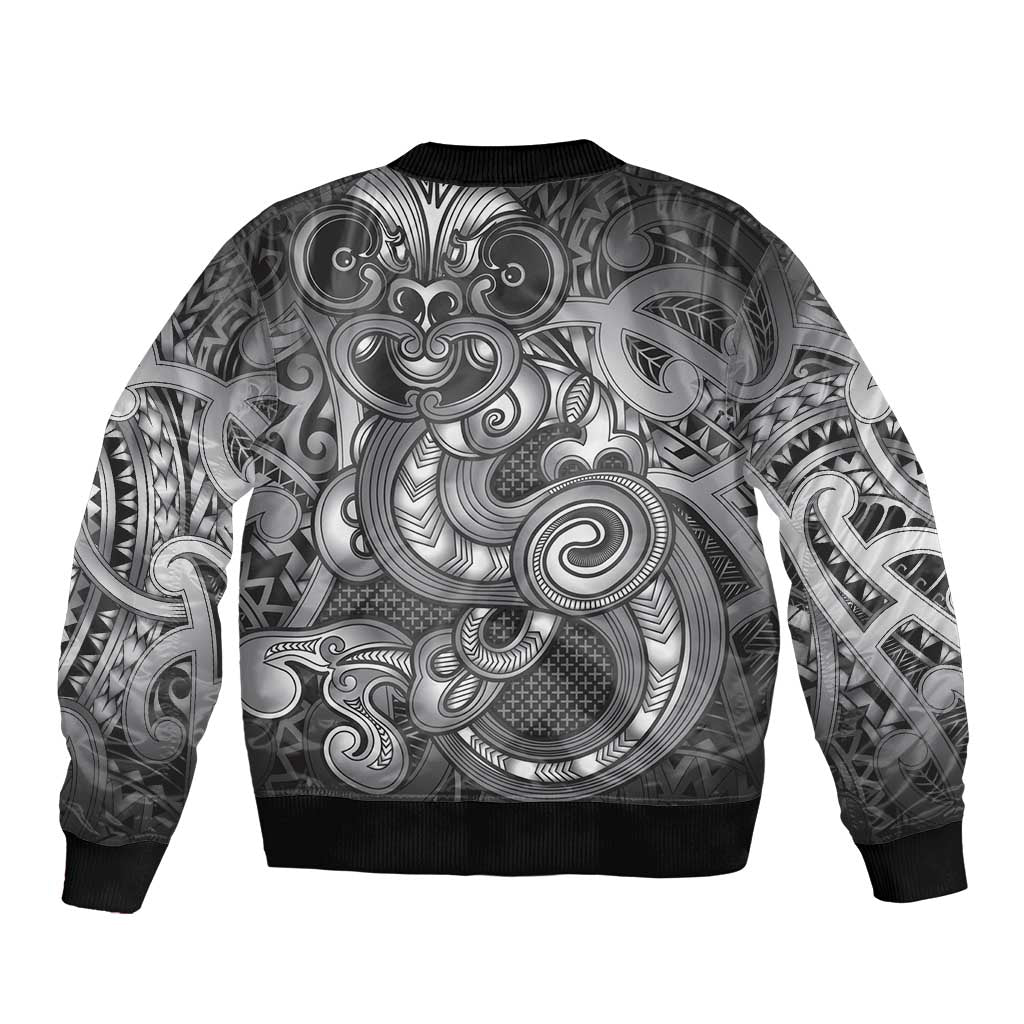 Aotearoa Maori Hei Tiki Sleeve Zip Bomber Jacket Kiwikiwi Kowhaiwhai Puhoro Motif