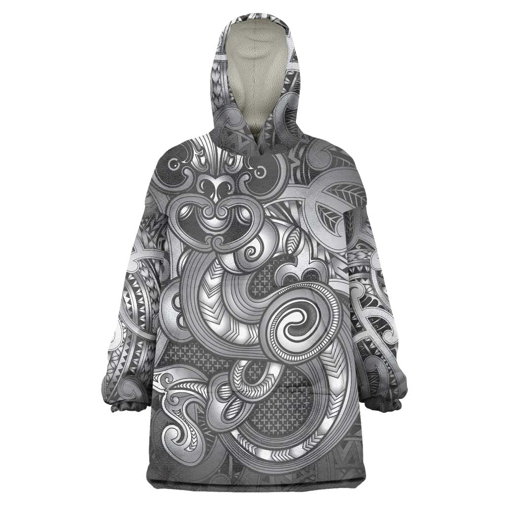 Aotearoa Maori Hei Tiki Wearable Blanket Hoodie Kiwikiwi Kowhaiwhai Puhoro Motif LT9 One Size Grey - Polynesian Pride
