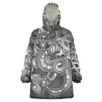 Aotearoa Maori Hei Tiki Wearable Blanket Hoodie Kiwikiwi Kowhaiwhai Puhoro Motif LT9 One Size Grey - Polynesian Pride