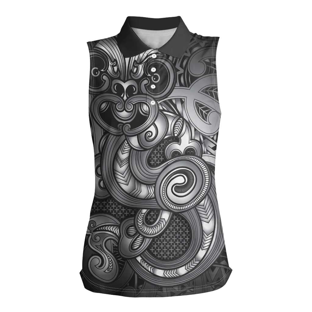 Aotearoa Maori Hei Tiki Women Sleeveless Polo Shirt Kiwikiwi Kowhaiwhai Puhoro Motif LT9 Female Grey - Polynesian Pride