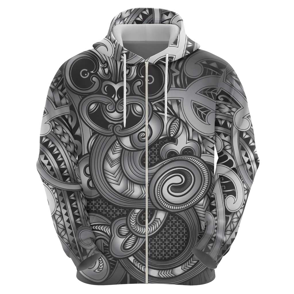 Aotearoa Maori Hei Tiki Zip Hoodie Kiwikiwi Kowhaiwhai Puhoro Motif