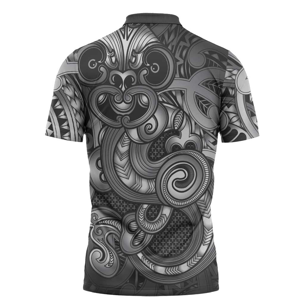 Aotearoa Maori Hei Tiki Zipper Polo Shirt Kiwikiwi Kowhaiwhai Puhoro Motif LT9 - Polynesian Pride