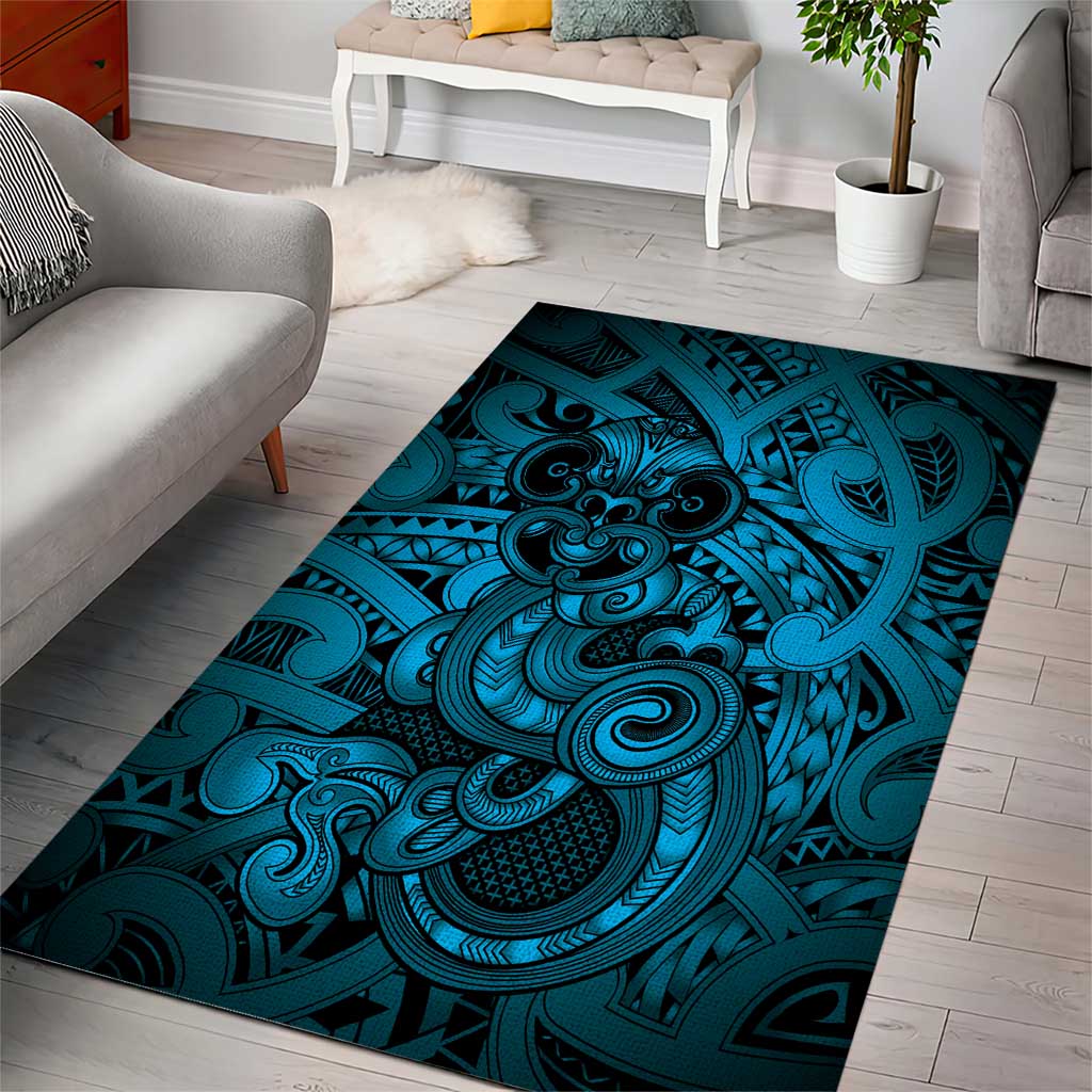Aotearoa Maori Hei Tiki Area Rug Kikorangi Kowhaiwhai Puhoro Motif