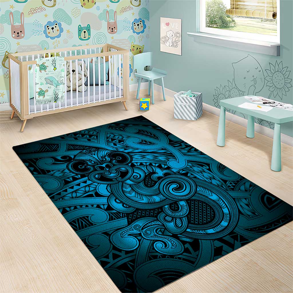 Aotearoa Maori Hei Tiki Area Rug Kikorangi Kowhaiwhai Puhoro Motif