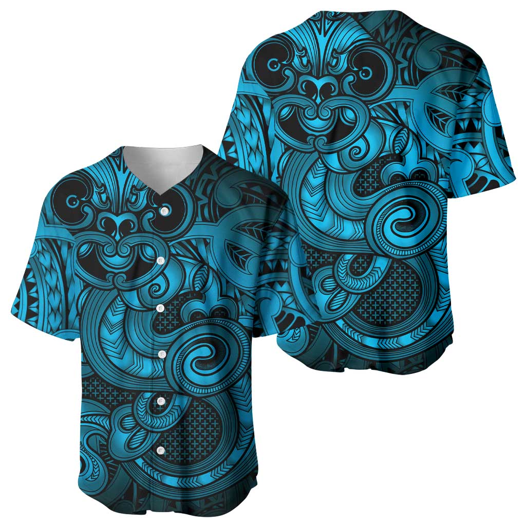 Aotearoa Maori Hei Tiki Baseball Jersey Kikorangi Kowhaiwhai Puhoro Motif