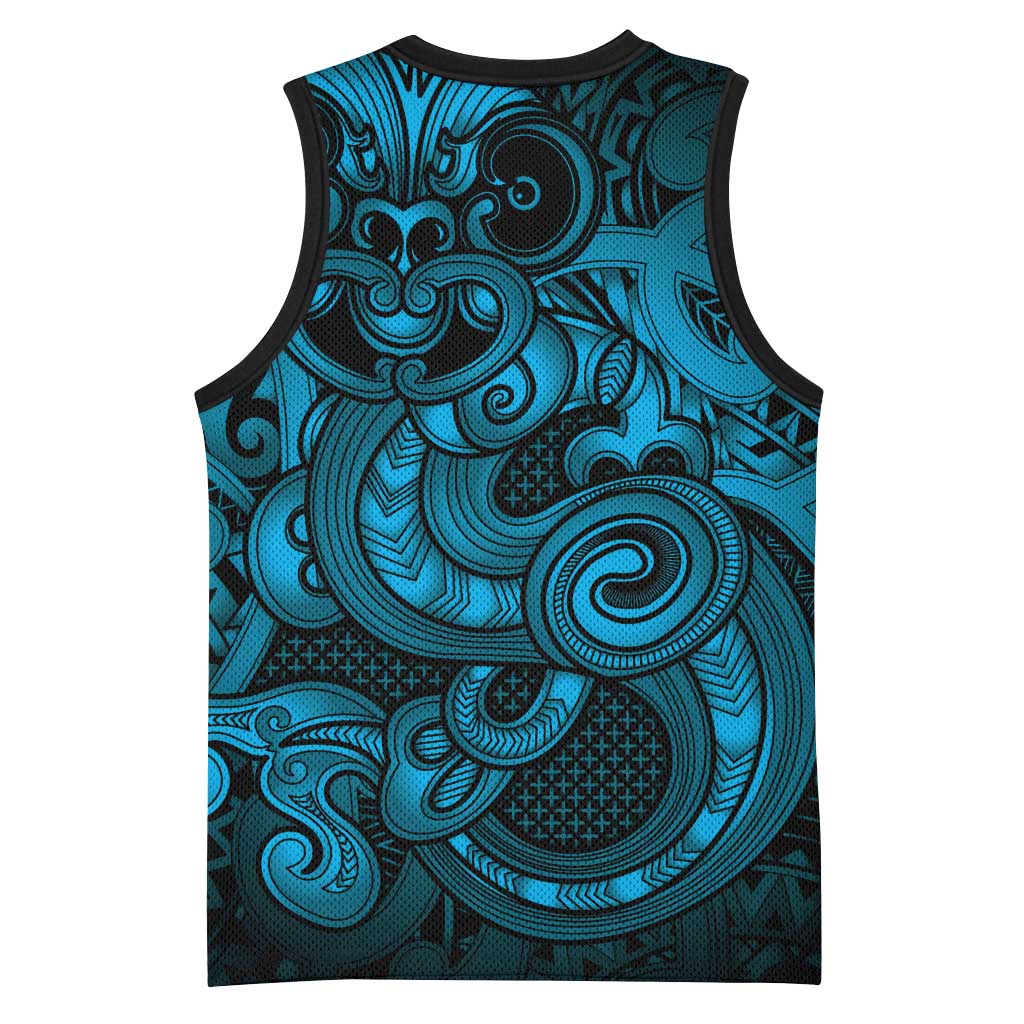Aotearoa Maori Hei Tiki Basketball Jersey Kikorangi Kowhaiwhai Puhoro Motif LT9 - Polynesian Pride