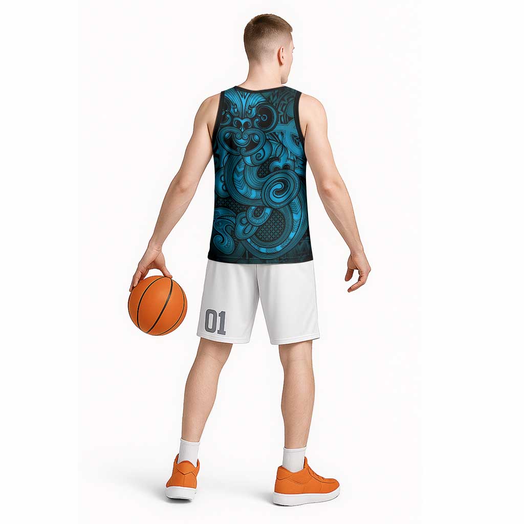 Aotearoa Maori Hei Tiki Basketball Jersey Kikorangi Kowhaiwhai Puhoro Motif LT9 - Polynesian Pride