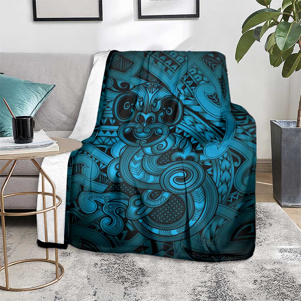 Aotearoa Maori Hei Tiki Blanket Kikorangi Kowhaiwhai Puhoro Motif