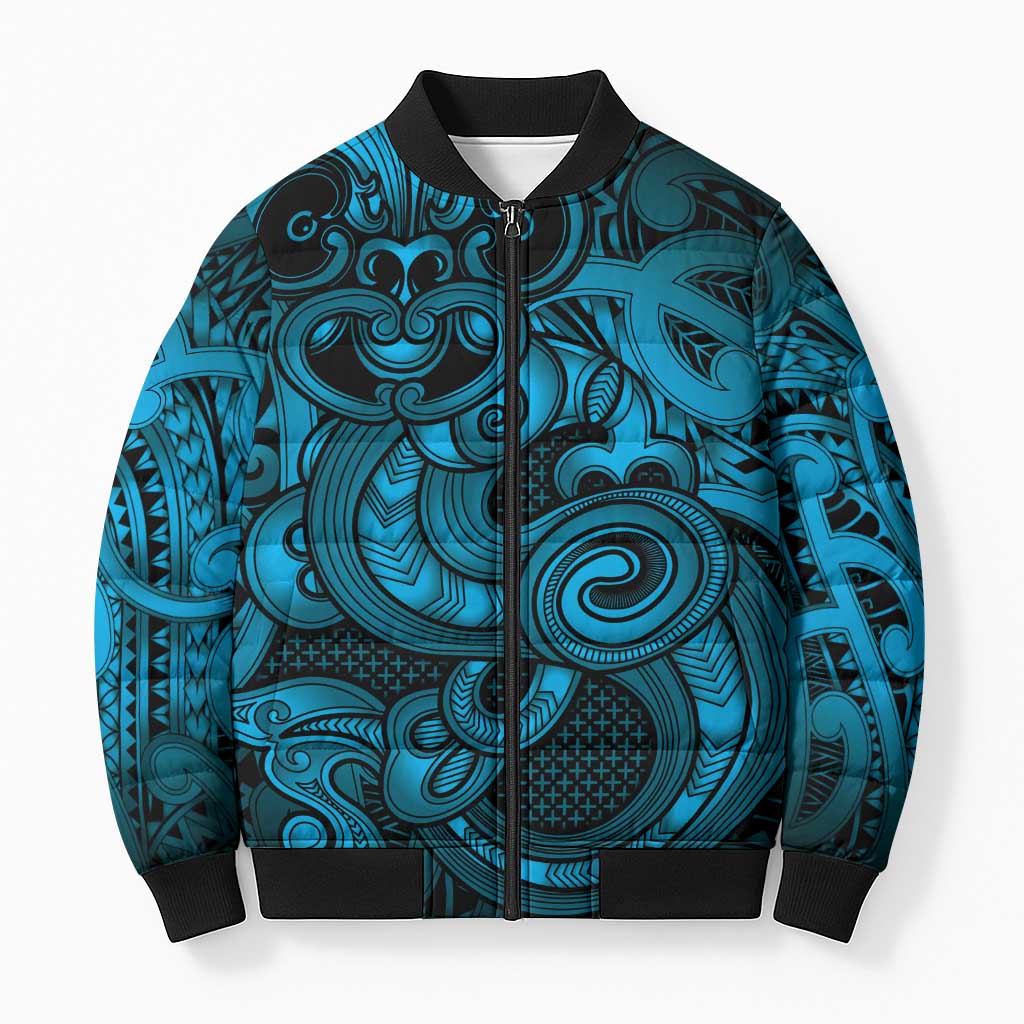Aotearoa Maori Hei Tiki Bomber Puffer Jacket Kikorangi Kowhaiwhai Puhoro Motif